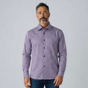 Eton Contemporary Fit Dress Shirt Mens 16.5 42 Purple Gingham Check Buton Down